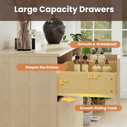 Modern Fluted 6 Drawer Dresser, Wide Wooden Storage Cabinet with Metal Handles, view 7