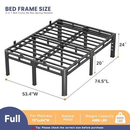 Bed Frame Full 24 Inch Tall,2in1 Double Layer Heavy Duty Metal Platform, view 4
