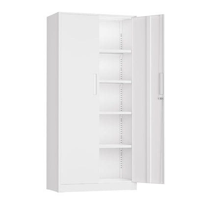 Crownland 72" Metal Storage Cabinet, Lockable Garage Storage Cabinets, High Office Cabinet with Adjustable Shelves for Home Office, Pantry, Garage, Classroom, File(White-Narrow Size)