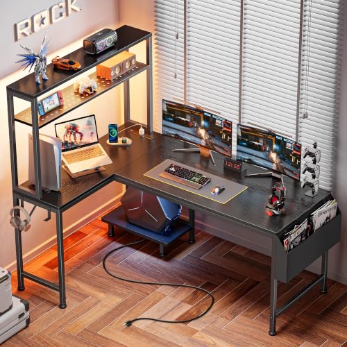 L Shaped Gaming Desk with LED Lights & Power Outlets, view 2