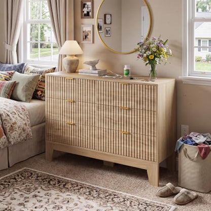 6 Drawer Dresser for Bedroom, Fluted Dresser for Bedroom, view 2