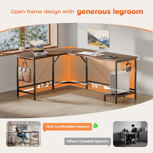 59 inch L Shaped Desk with CPU Stand, Large Corner Gaming Desk, view 6