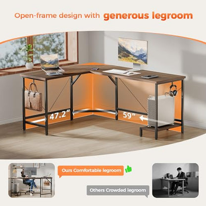 59 inch L Shaped Desk with CPU Stand, Large Corner Gaming Desk, view 6