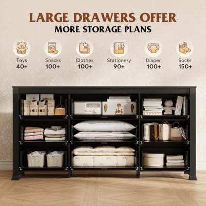 9 Drawer Dresser Black, 62" Wide Wooden Chest with Anti-Tip Structure, view 5