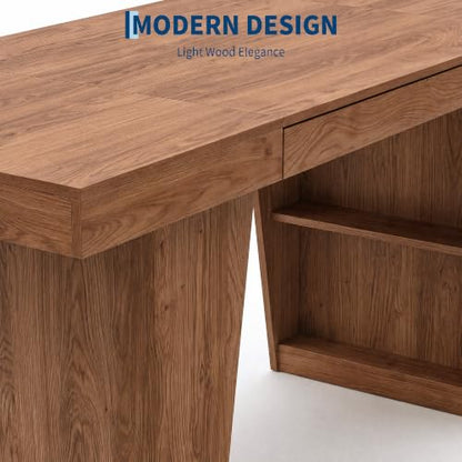 70-Inch Executive Desk, Office Desk with Drawer and Storage Shelves, view 5