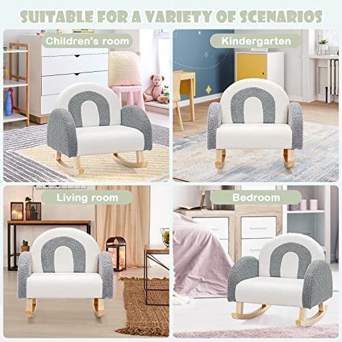 Kids Sofa, Toddler Rocking Chair with Solid Wooden Frame, Anti-Tipping Design, Plush Fabric, Children Armchair for Nursery Kindergarten Playroom Preschool, Gift for Boys Girls (Grey)