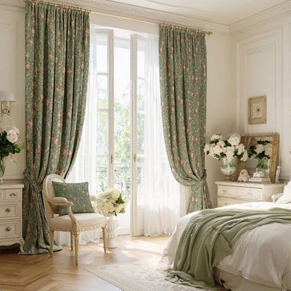 1 Panel Custom Vintage Floral Curtain 300GSM Thick Velvet Print Curtain Soft Thermal Insulated Privacy Window Drapes for Bedroom Dining Living Room Bathroom