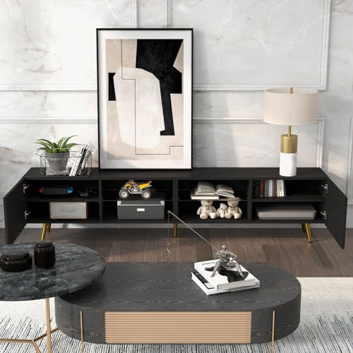 86" LED TV Stand, Modern Entertainment Center for 75" TV, Black, view 8