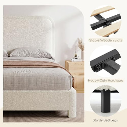 Teddy Boucle Bed Frame Queen Size with Adjustable Headboard, view 8