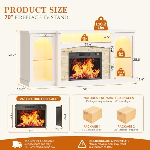 White Electric Fireplace TV Stand Entertainment Center with Fireplace, view 3