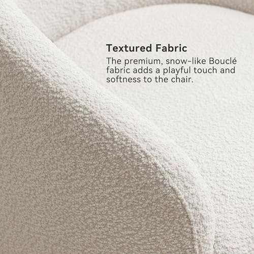 32" Wide Modern Boucle Swivel Barrel Chair, No Assembly Round Upholstered Swivel Accent Armchair for Living Room, Bedroom, Office (White)