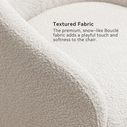 32" Wide Modern Boucle Swivel Barrel Chair, No Assembly Round Upholstered Swivel Accent Armchair for Living Room, Bedroom, Office (White)