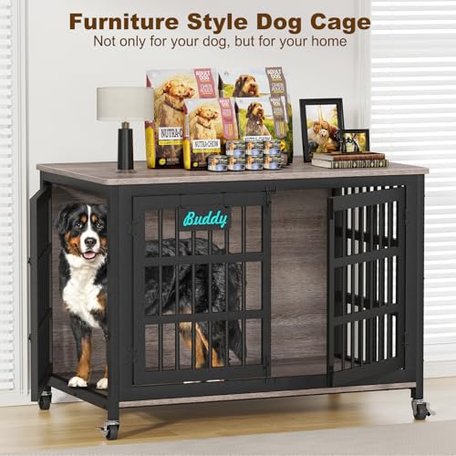 46"/42"/33" XXL Heavy Duty Dog Crate Furniture with Casters, view 7