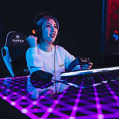 Gaming Desk, 43 Inch Computer Desk with RGB LED Glass Top, view 3