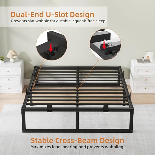 Metal Queen Bed Frame with Steel Support, view 6