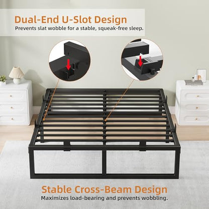 Metal Queen Bed Frame with Steel Support, view 6