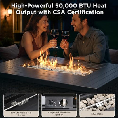 8 Pieces Patio Furniture Set with 42.5" Fire Pit Table-All Weather Wicker Outdoor Furniture with High Back Wicker Patio Chairs Set of 2 Outdoor Couch for Deck Backyard Gray/Beige