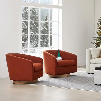 CHITA Swivel Accent Chair, Fully Assembled Velvet Barrel Armchair with FSC Certified Upholstered for Living Room, Bedroom and Office, Burnt Orange