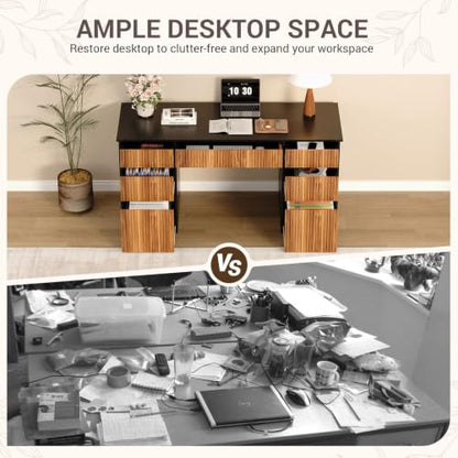 Desk with Drawers, 58 Inch Executive Office Desk with File Drawer, Black, view 7
