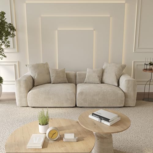 Cloud Couch Modular Sectional Sofa,102inch Corduroy Couch 2 Seater LoveSofa,Beige Convertible Sectional Sofa for Living Room, Cushion Covers Removable& Washable