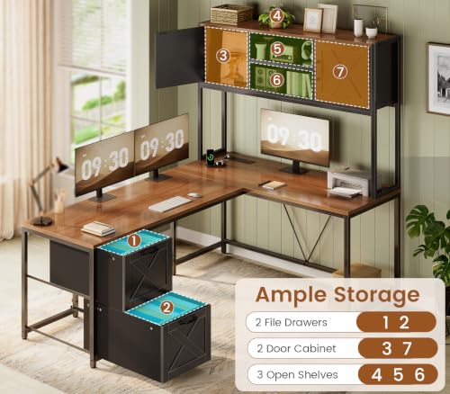 Reversible Farmhouse L Shaped Office Desk with Drawer, Hutch, view 6