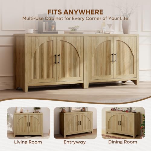 37 "W Fluted Sideboard Buffet Cabinet with Storage, Natural Oak, view 7