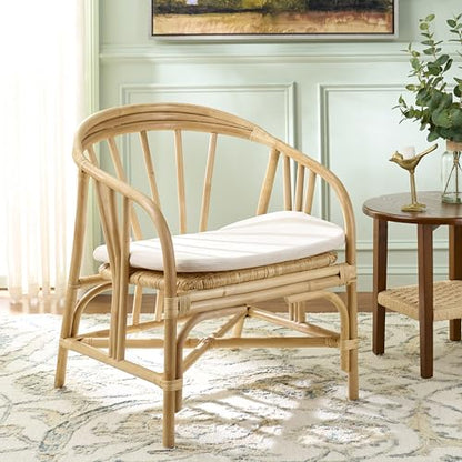 SAFAVIEH Home Collection - Billie Tropical Rattan Dining Chair, Natural & Cream Upholstered Seat, Coastal Accent Chair, Fully Assembled (SEA8041A)