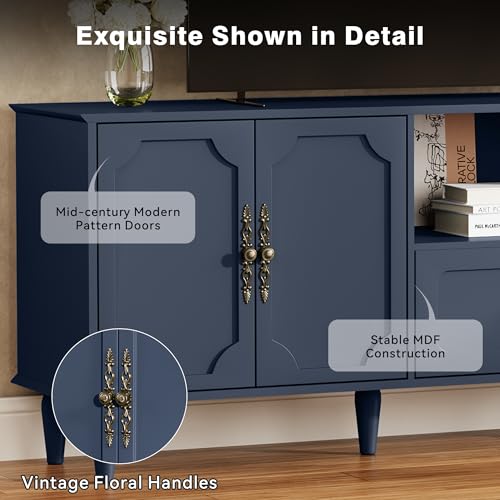Vintage TV Stand for 75 inch TV, 67” Living Room TV Console, Blue, view 6
