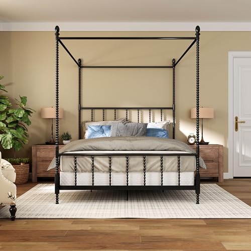 Vaeli Modern Metal Queen Size Four Poster Bed Frame with Spindles, view 4