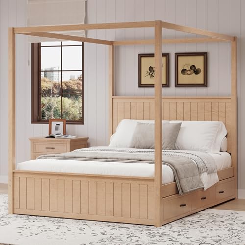 Modern Queen Size Canopy Platform Bed with Trundle & 3 Storage Drawers, view 5