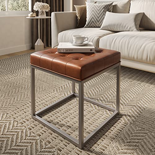Ciarin Square Upholstered Ottoman, Brown/Grey