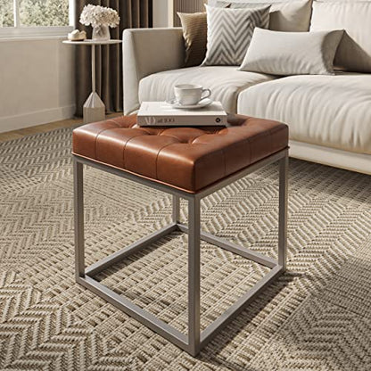 Ciarin Square Upholstered Ottoman, Brown/Grey