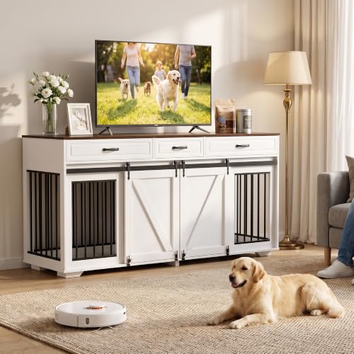 71" Double Dog Crate Furniture with 3 Drawers, view 2