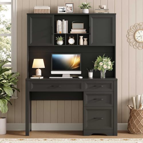 Farmhouse Desk with Hutch, Executive Desk with Storage Cabinet, view 4