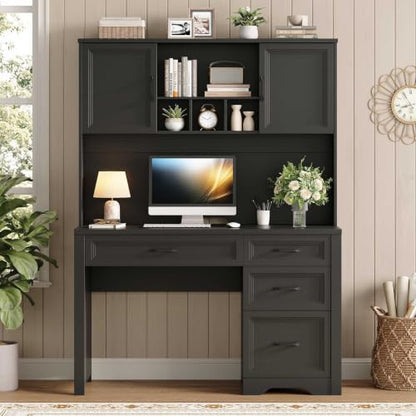 Farmhouse Desk with Hutch, Executive Desk with Storage Cabinet, view 4