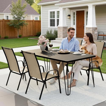 Patio Dining Chairs Set of 4, Outdoor Stackable Dining Furniture Set, All Weather Dining Set for Lawn, Garden, Poolside, Beige