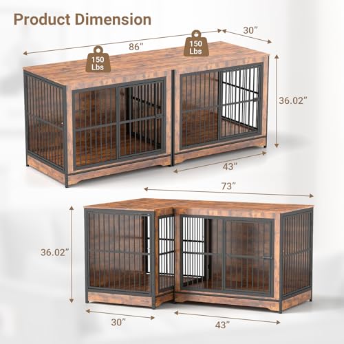 86 Inch Double Dog Crate Furniture, view 3