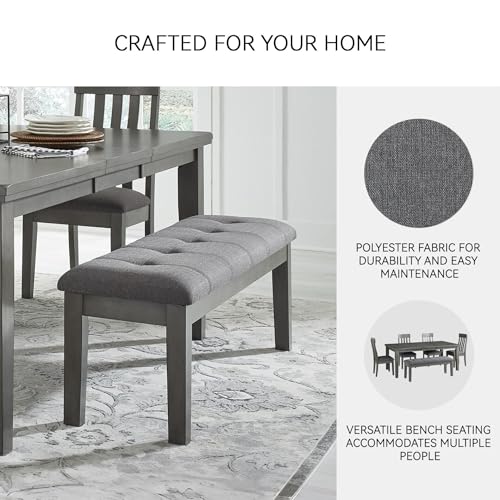 Signature Design by Ashley Hallanden Collection 50" Cushioned Dining Bench, Textural Fabric with Solid Wood Legs, Contemporary Two-Tone Gray Finish for Kitchens and Dining Rooms