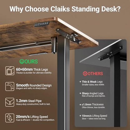 Electric Height Adjustable Standing Desk, 48x24 Inch, Rustic Brown, view 5