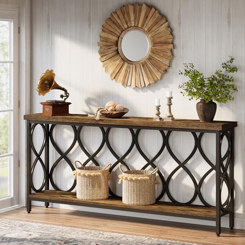 Tribesigns 70.9" Long Console Table, 2-Tier Industrial Sofa Table Behind Couch, Narrow Entryway Accent Tables for Hallway, Foyer