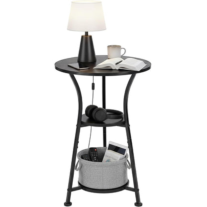 Small Round End Table for Narrow and Small Space, 3-Tier Round Accent Couch Beside Table, Modern Side Table Corner Sofa Table Nightstand for Living Room Bedroom,Black