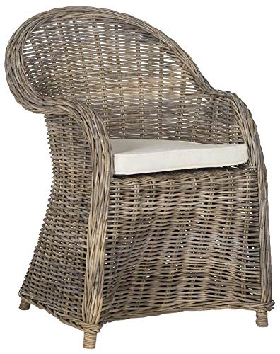 SAFAVIEH Furniture - Zane Club Chair - 17.3" Seat Height - Grey - Rattan - Coastal Woven Design - Ideal for Living Room, Sunroom, Bedroom - Fully Assembled (SEA7006A)
