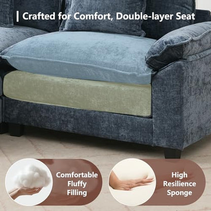 Modular Sectional Sofa, Cloud Couch with Ottoman, Deep Seat L Shaped Chenille Sofa Couches for Living Room Apartment (Blue, L Shaped-3 Seat & Ottoman)