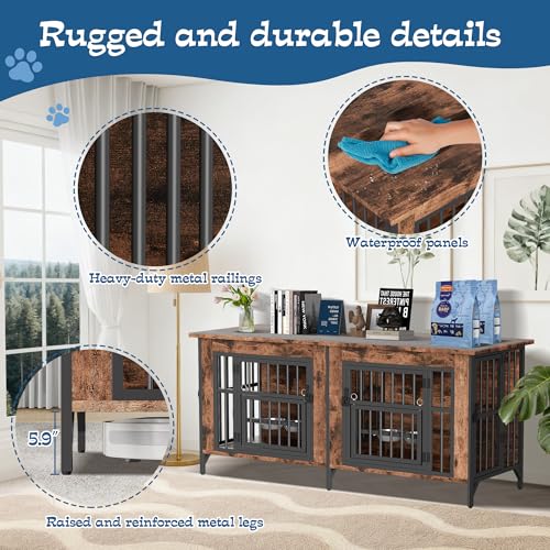 63" Double Dog Crate Furniture for 2 Dogs, view 6