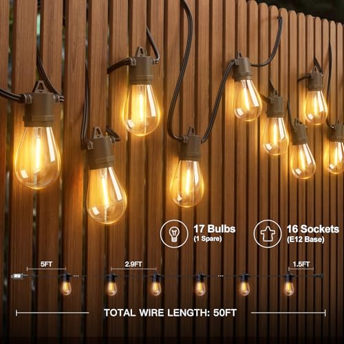 50FT LED Outdoor String Lights with Edison Shatterproof Bulbs, view 7