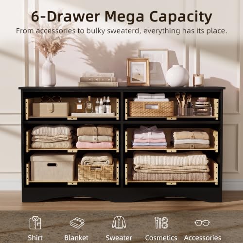 Bedroom Dresser, 47.2" Fluted Wood Dressers, 6 Drawer Dresser, view 6