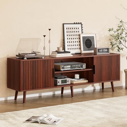 63" Fluted TV Stand, Mid Century Entertainment Center with Storage, view 5
