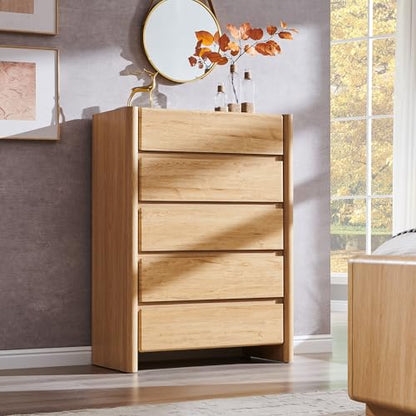 Modern 5 Drawers Dresser for Bedroom, Chests of Drawers-Natural, view 7