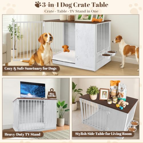40" Dog Crate Furniture for Large Dogs, White, view 4