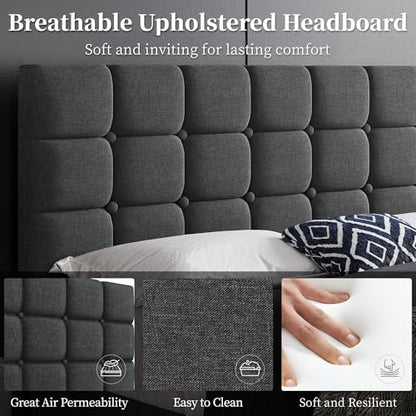 Yaheetech King Size Upholstered Tufted Bed Frame with Headboard, view 6